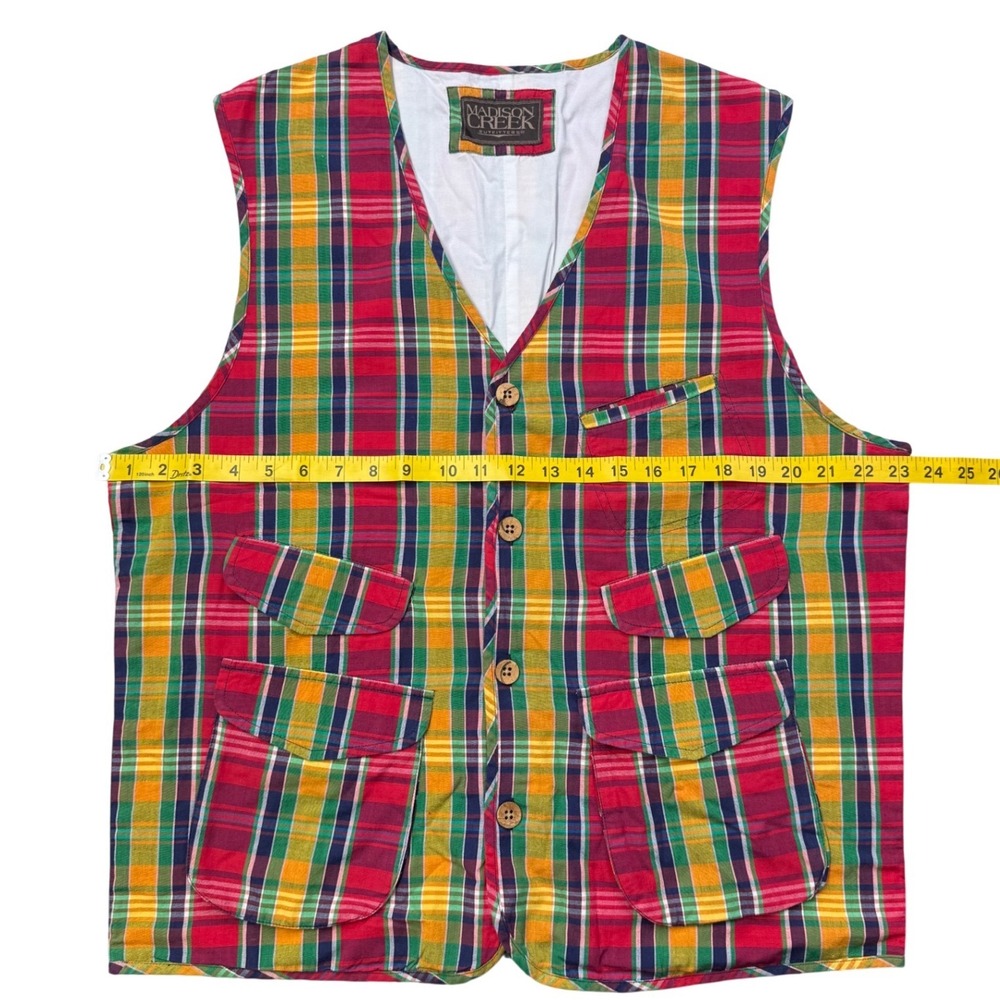 Madison Creek Plaid Utility Vest Mens Large Cotton Button Front Pockets - Picture 6 of 6